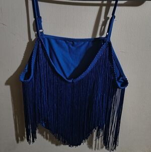 SHEIN Royal Blue Spaghetti Strap Top with Fringe